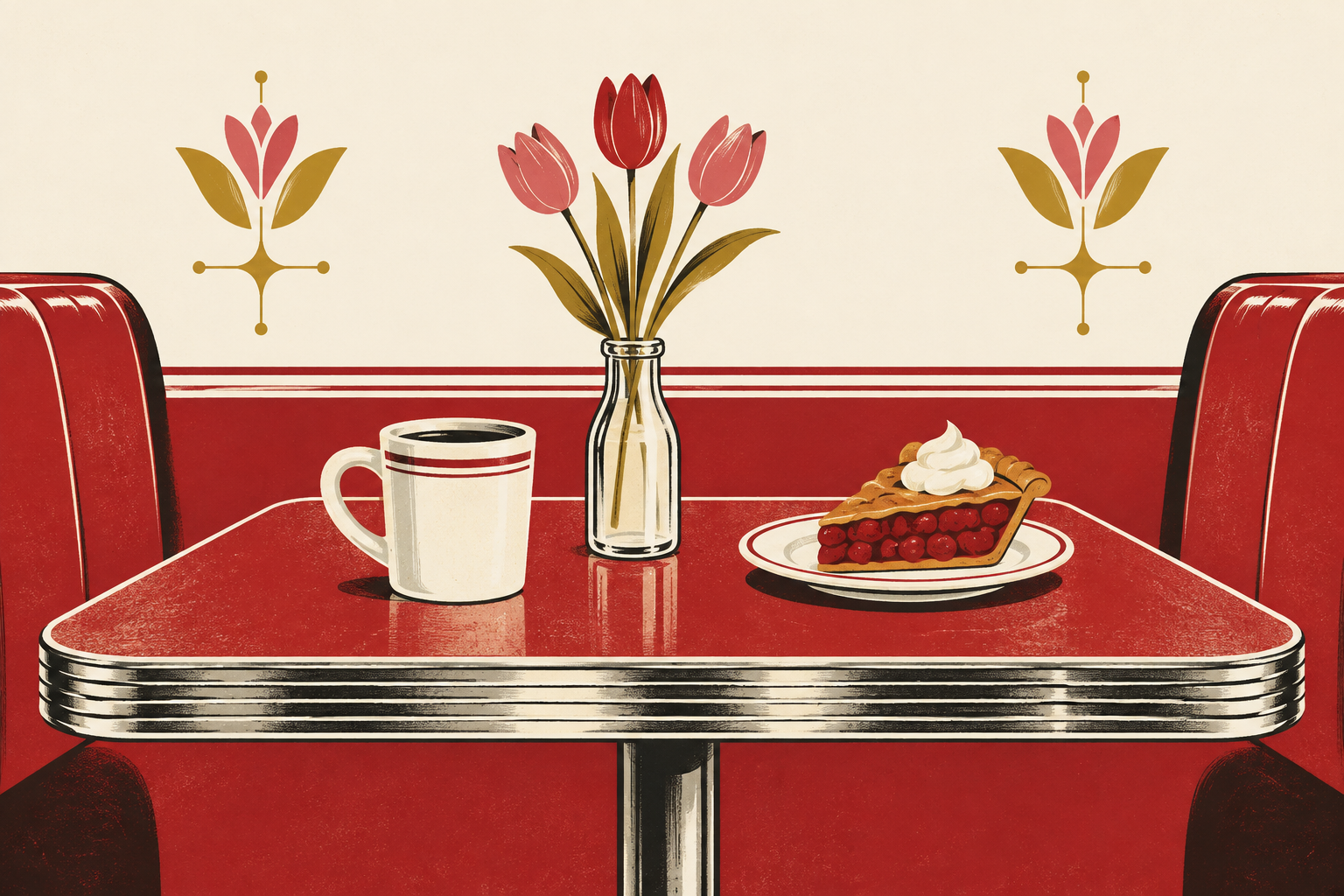 Illustrated tulips and a classic diner table setting